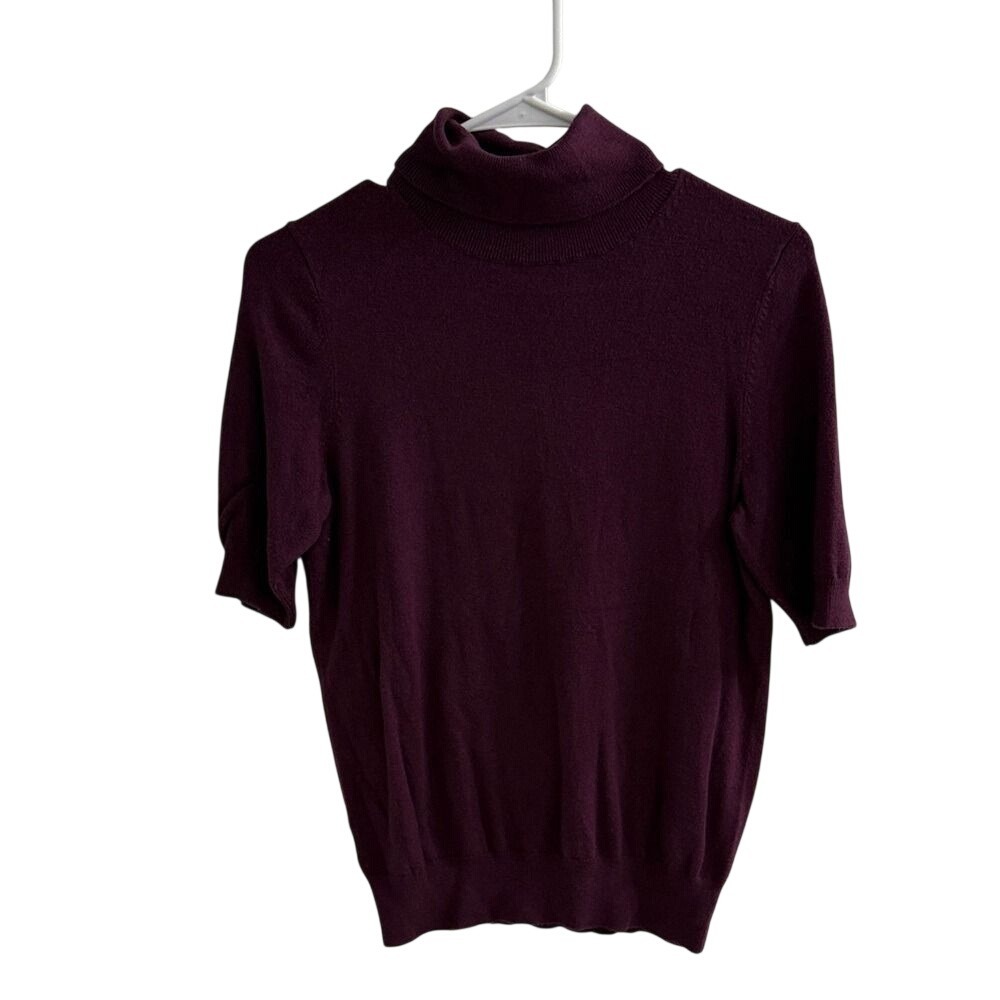 Ann Taylor Plum Purple Short Sleeve Turtleneck Viscose Blend Sweater RN77379